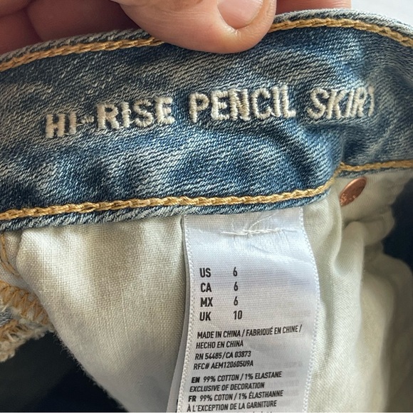 American Eagle High Rise Pencil Light Blue Denim Button Up Skirt Size 6 - Picture 5 of 9